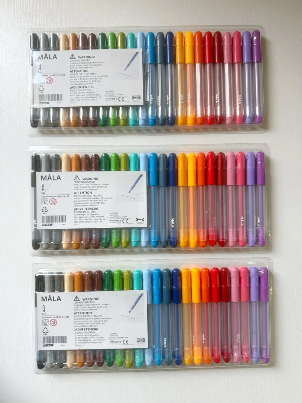 IKEA Mala 24 Piece Felt Tip Washable Marker Set Bundle of 3 Kid Art Supplies NEW